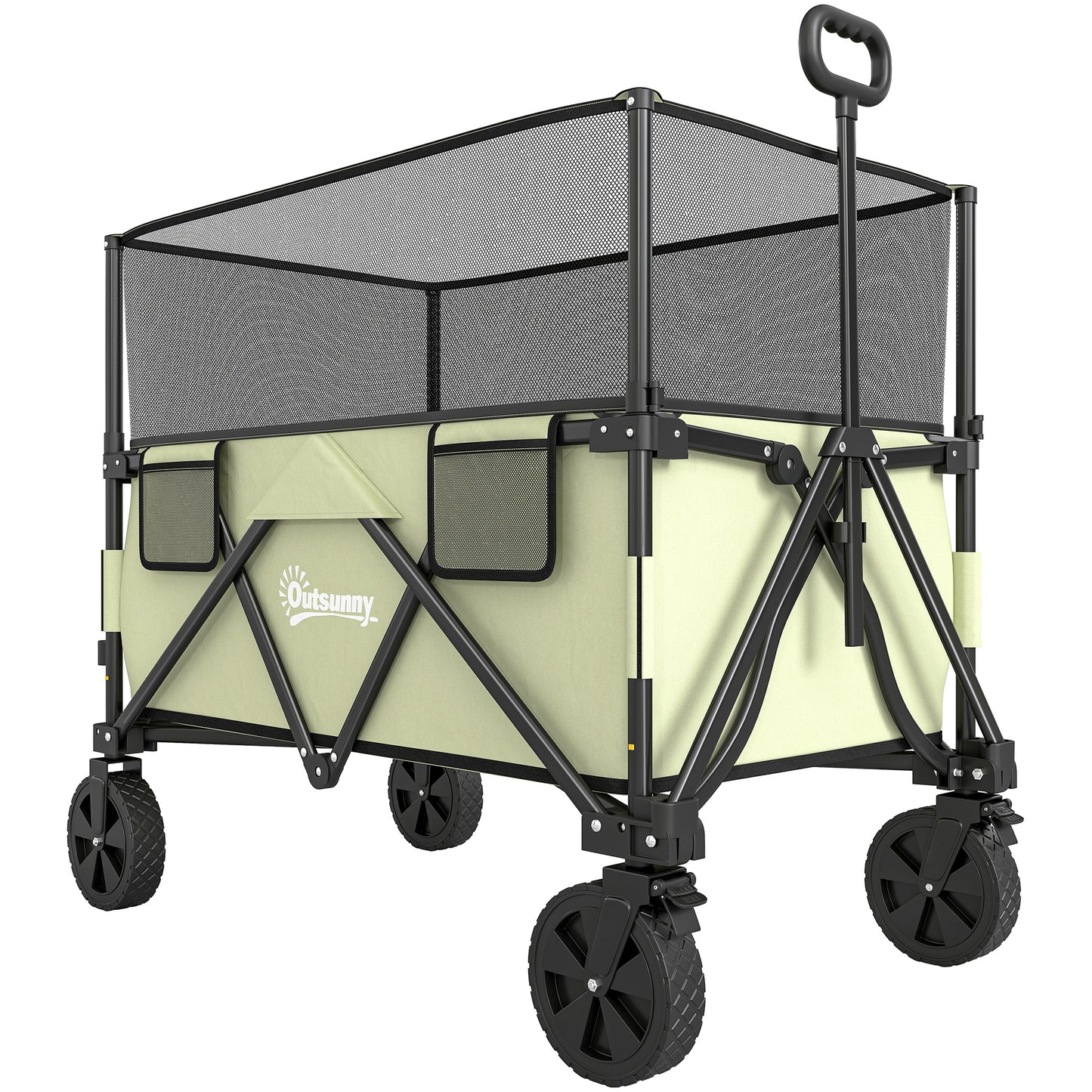 Photo of Outsunny Folding Garden Trolley, 180L Wagon Cart with Extendable Side Walls, for Beach, Camping, Festival, Green in Green colour on a white background