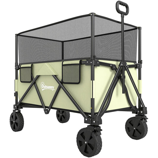 Photo of Outsunny Folding Garden Trolley, 180L Wagon Cart with Extendable Side Walls, for Beach, Camping, Festival, Green in Green colour on a white background