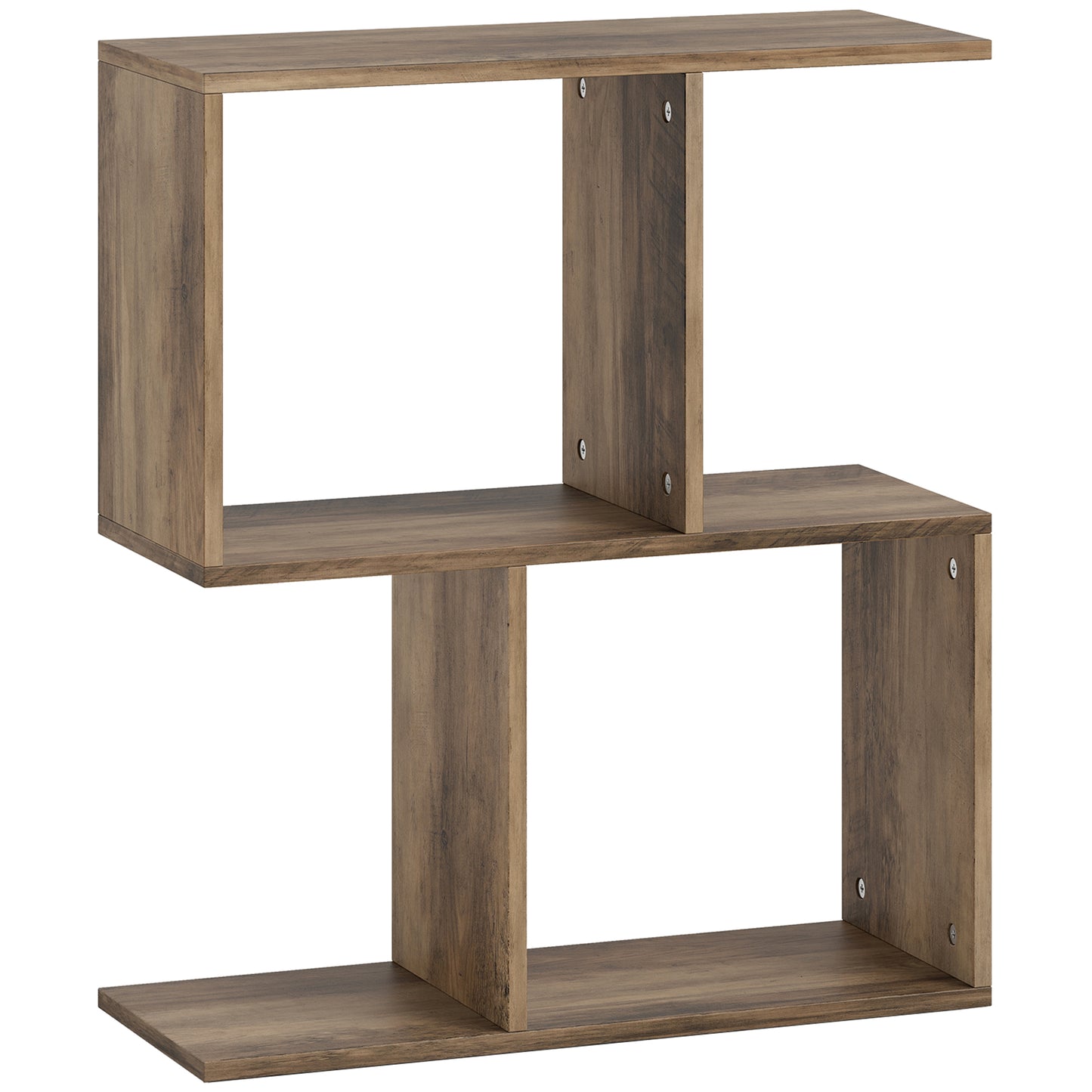Photo of HOMCOM Side Table, Narrow End Table with Storage Shelves, S-Shaped, 3-Tier, 50W x 19.5D x 58H cm, Oak in Oak colour on a white background