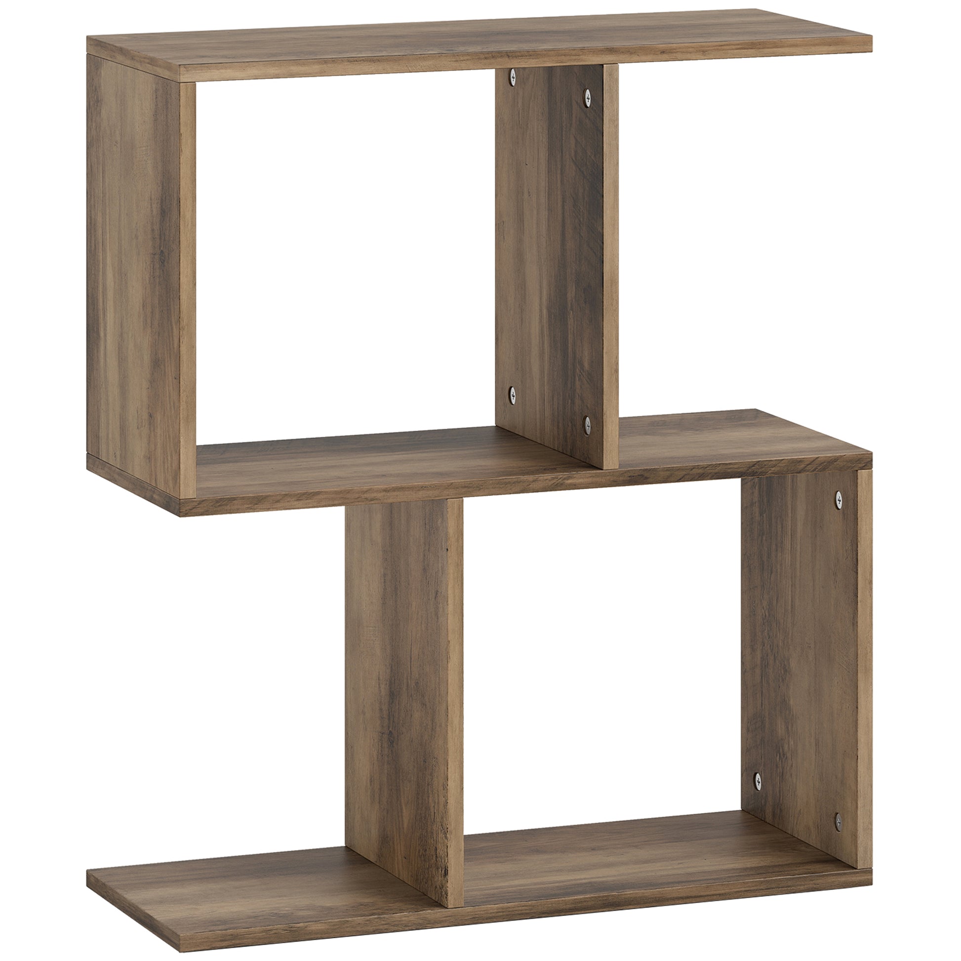 Photo of HOMCOM Side Table, Narrow End Table with Storage Shelves, S-Shaped, 3-Tier, 50W x 19.5D x 58H cm, Oak in Oak colour on a white background
