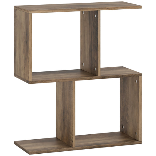 Photo of HOMCOM Side Table, Narrow End Table with Storage Shelves, S-Shaped, 3-Tier, 50W x 19.5D x 58H cm, Oak in Oak colour on a white background