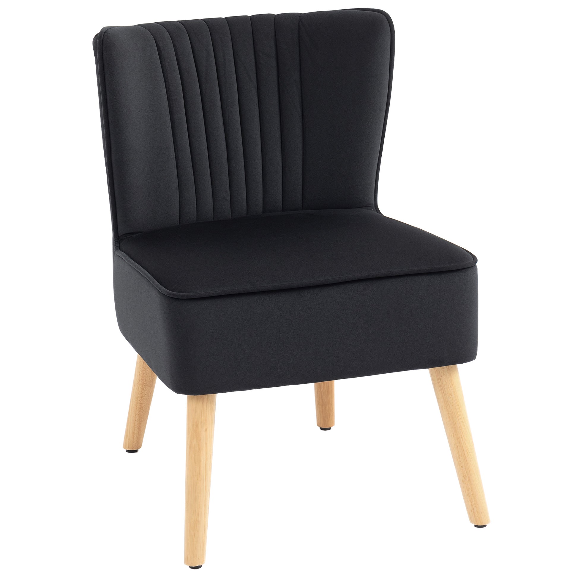 Photo of HOMCOM Modern Accent Chair, Fabric Living Room Chair with Rubber Wood Legs and Thick Padding, Black in Black colour on a white background