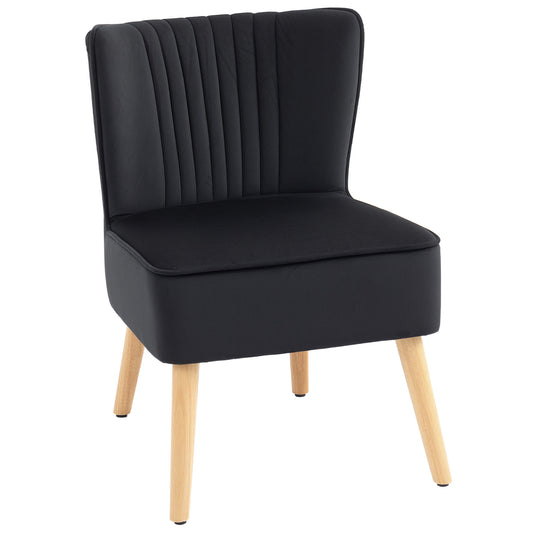 Photo of HOMCOM Modern Accent Chair, Fabric Living Room Chair with Rubber Wood Legs and Thick Padding, Black in Black colour on a white background