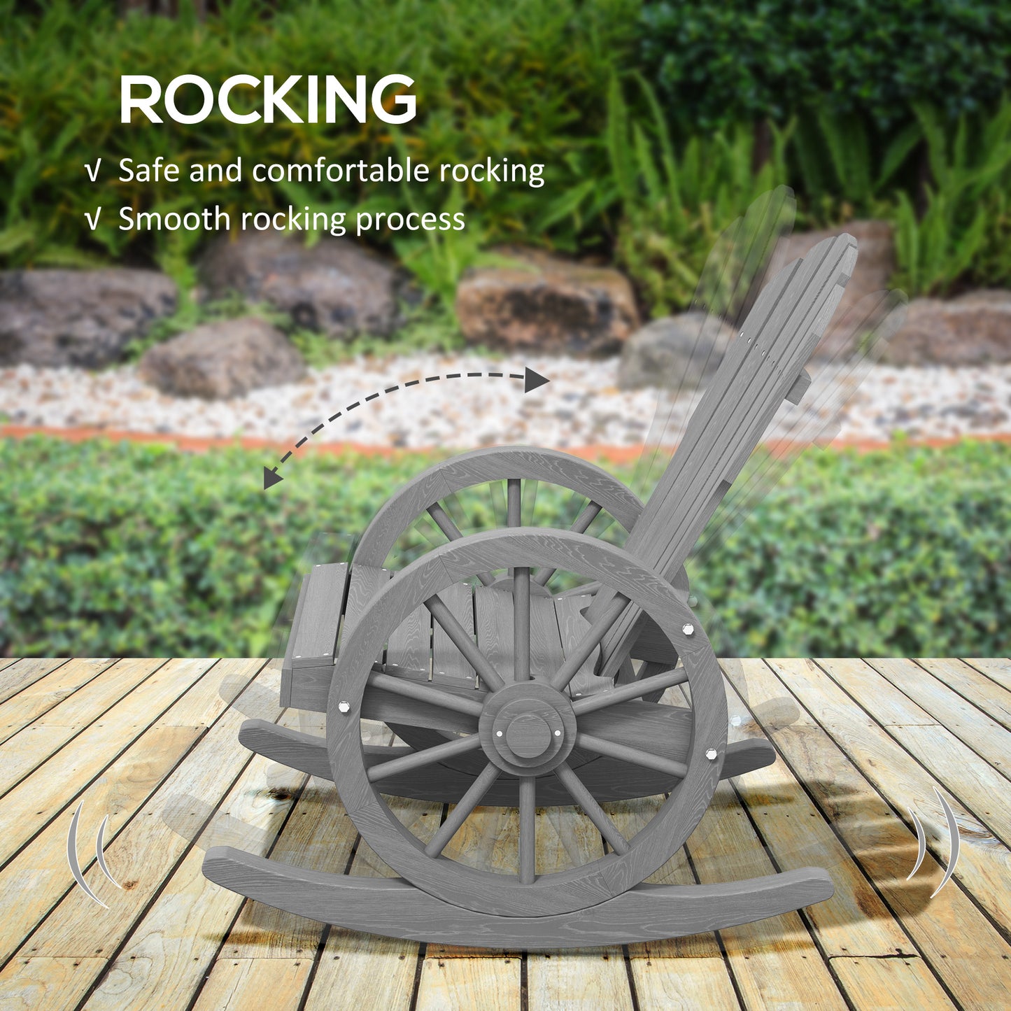 Outsunny Wooden Adirondack Rocking Chair Reclining Armchair Garden Furniture Patio Porch Rocker - Grey