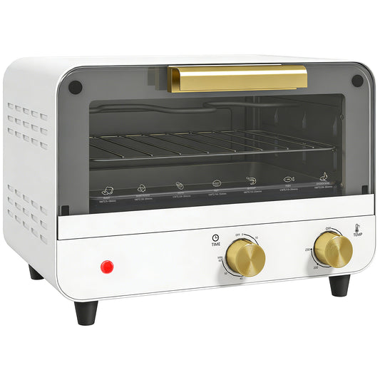 Photo of HOMCOM Small Toaster Oven, 12L Multifunction Mini Countertop Oven with Glass Door, Adjustable Temperature and Timer, White in White colour on a white background