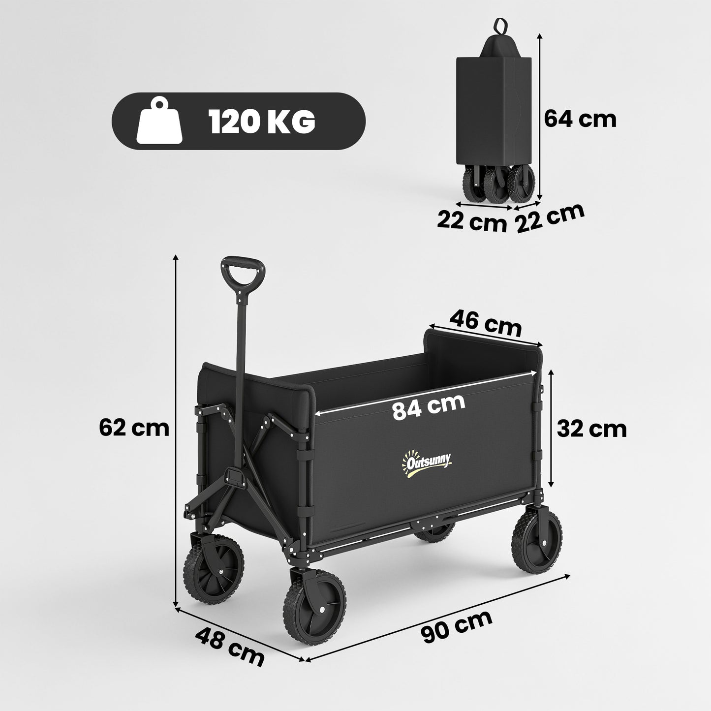 Outsunny 180L Festival Trolley on Wheels, Folding Compact Camping Trolley Cart with Adjustable Handle, 120 KG Capacity for Garden, Beach, Fishing, Black