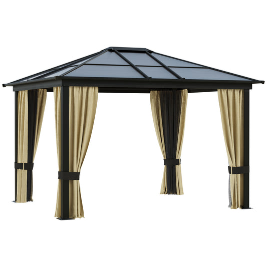 Photo of Outsunny 3 x 3.6(m) Hardtop Gazebo Canopy with Polycarbonate Roof and Aluminium Frame, Garden Pavilion, Brown in Brown colour on a white background