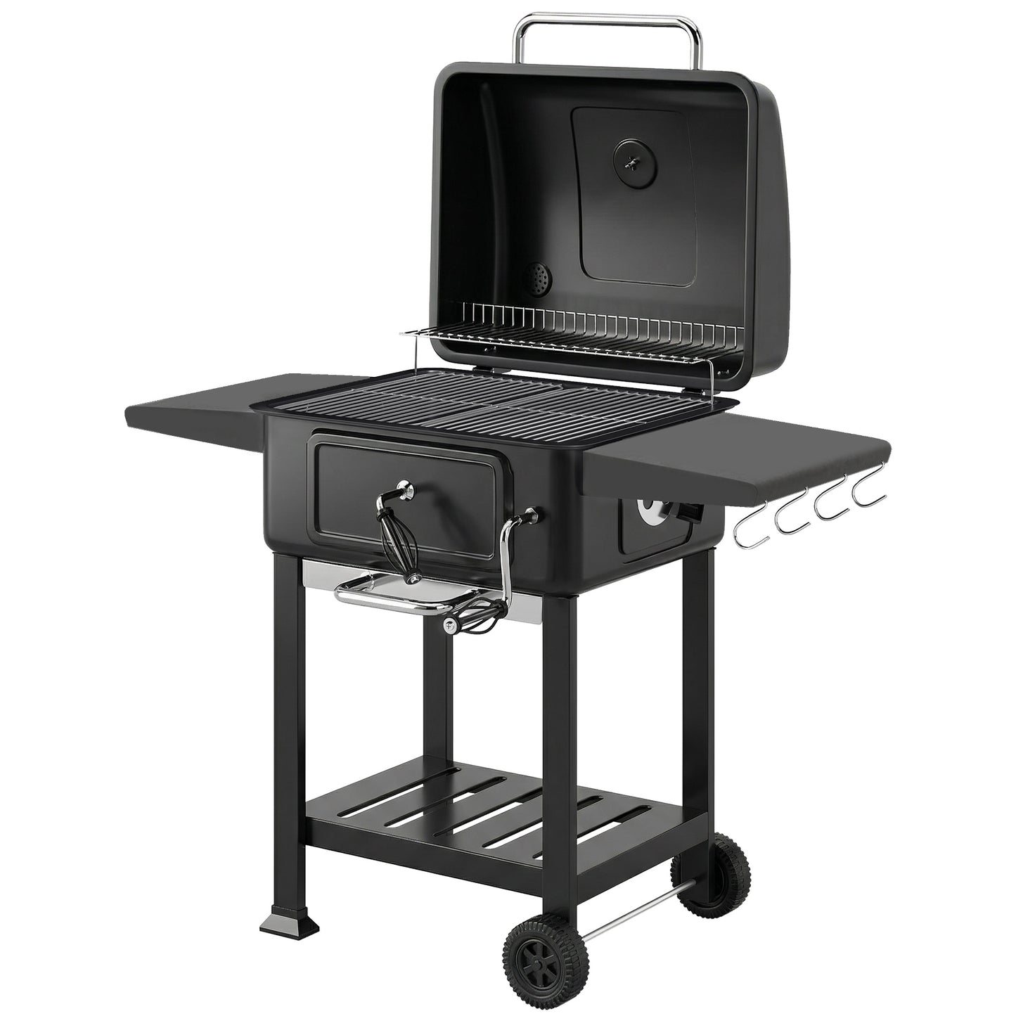 Photo of Outsunny Charcoal BBQ Grill with Adjustable Charcoal Pan, Large Barbecue Grill Smoker with Side Tables, Temperature for Outdoor in Outdoor colour on a white background