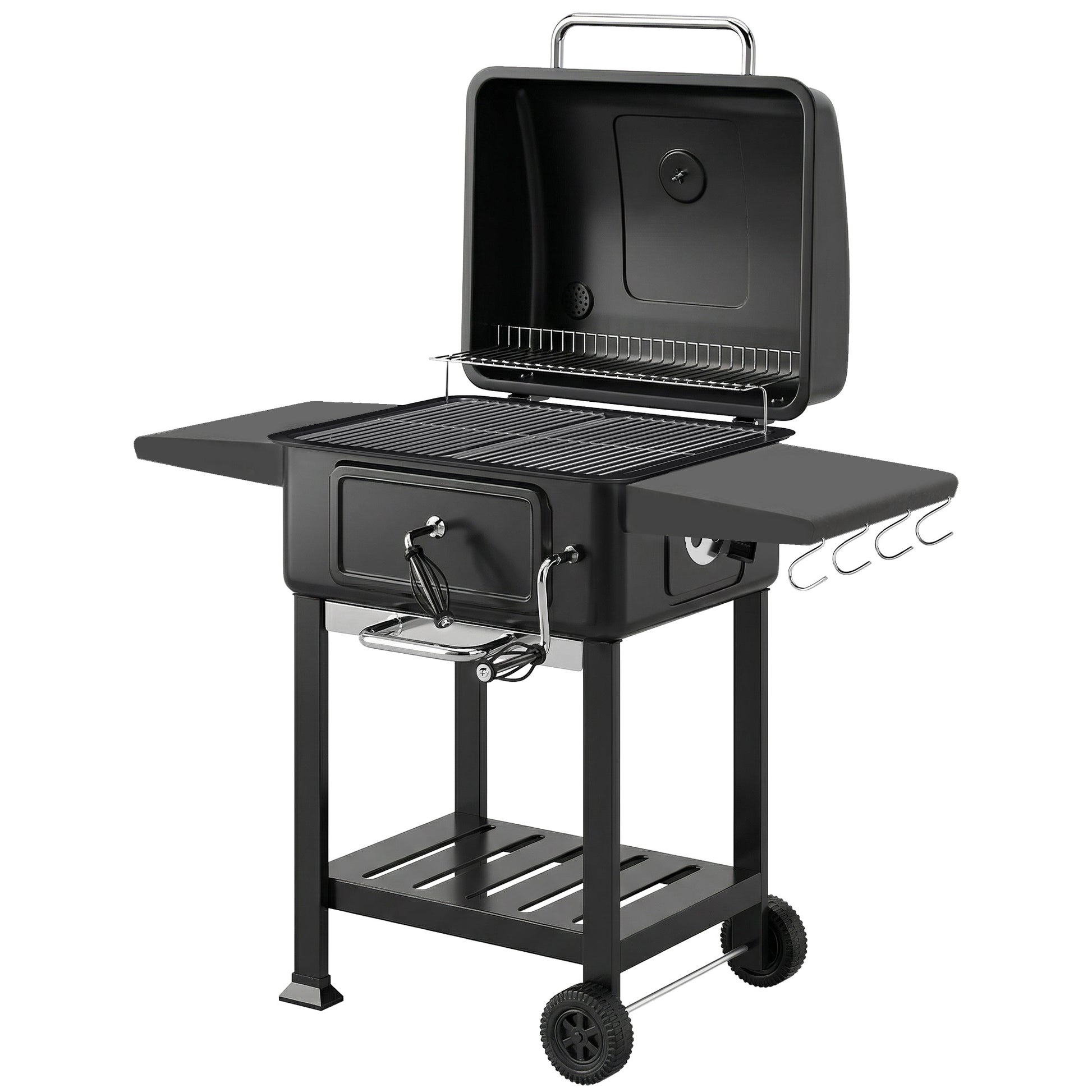 Photo of Outsunny Charcoal BBQ Grill with Adjustable Charcoal Pan, Large Barbecue Grill Smoker with Side Tables, Temperature for Outdoor in Outdoor colour on a white background