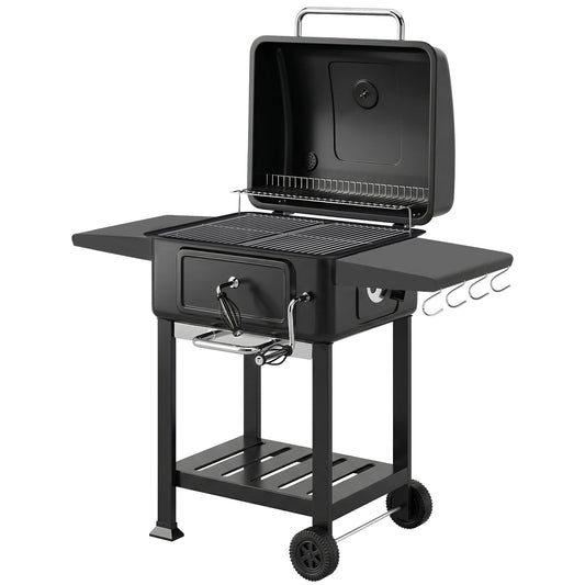 Photo of Outsunny Charcoal BBQ Grill with Adjustable Charcoal Pan, Large Barbecue Grill Smoker with Side Tables, Temperature for Outdoor in Outdoor colour on a white background
