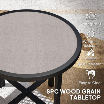Outsunny table with close-up gray wood-grain SPC top and black rim