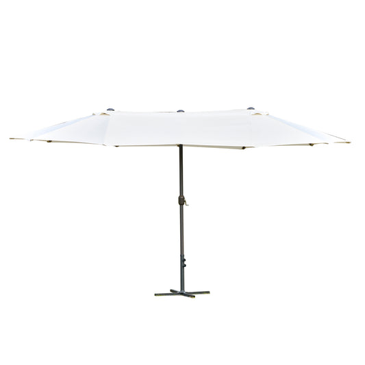 Photo of Outsunny 4.6M Sun Umbrella Canopy Double-sided Crank Sun Shade w/ Cross Base Off White in White colour on a white background