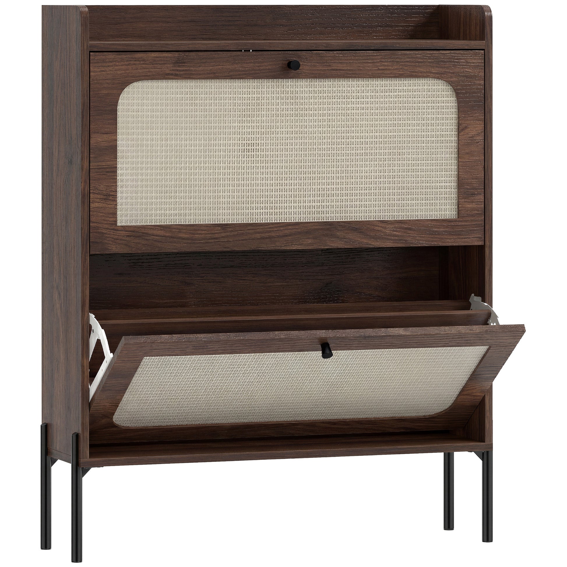 Photo of HOMCOM Shoe Cabinet with 2 Flip Drawers, Boho Narrow Shoe Storage Cabinet, Dark Brown in Brown colour on a white background