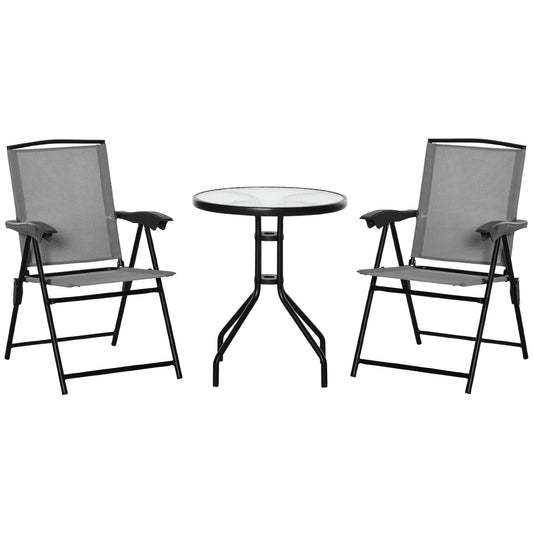 Photo of Outsunny 3 Piece Outdoor Bistro Set, Patio Conversation Furniture Set with 2 Folding Backrest Adjustable Armchairs and Glass Top Coffee Table, Grey in Grey colour on a white background