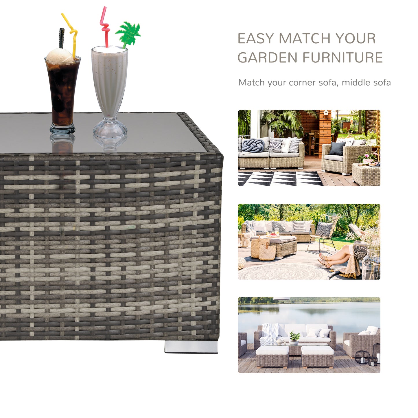 Outsunny 7 Pieces Outdoor PE Rattan Corner Sofa Set, Patio Wicker Conversation Chaise Lounge Furniture w/ Tempered Glass Table-top & Soft Padded Cushion for Garden, Backyard, Lawn, Dark Grey
