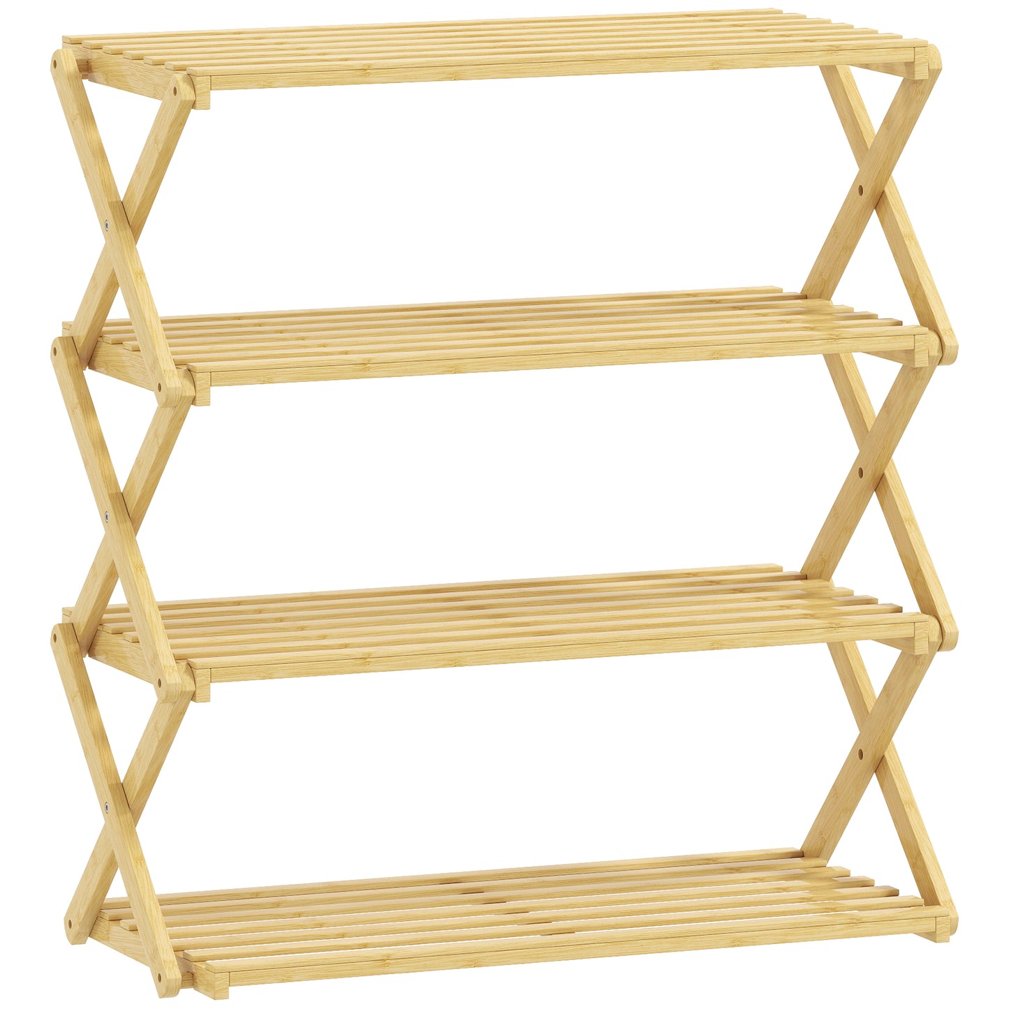Photo of HOMCOM Four-Tier Folding Bamboo Shoe Rack - Natural Finish in Finish colour on a white background