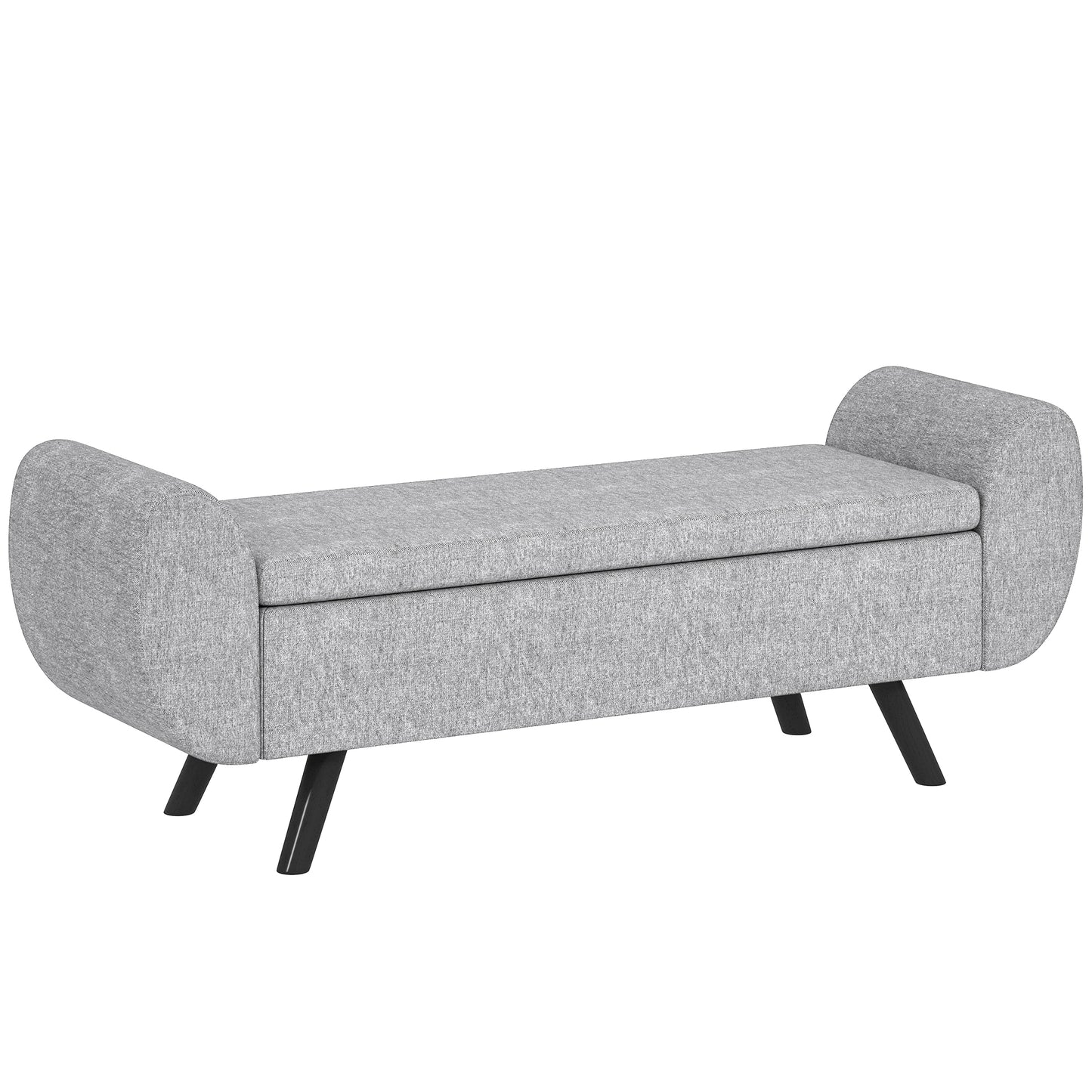 Photo of HOMCOM Storage Ottoman with Armrest, Upholstered Linen Storage Bench, Window Seat with Rubberwood Legs, Footstool for Bedroom Living Room, Hallway, Dark Grey in Grey colour on a white background