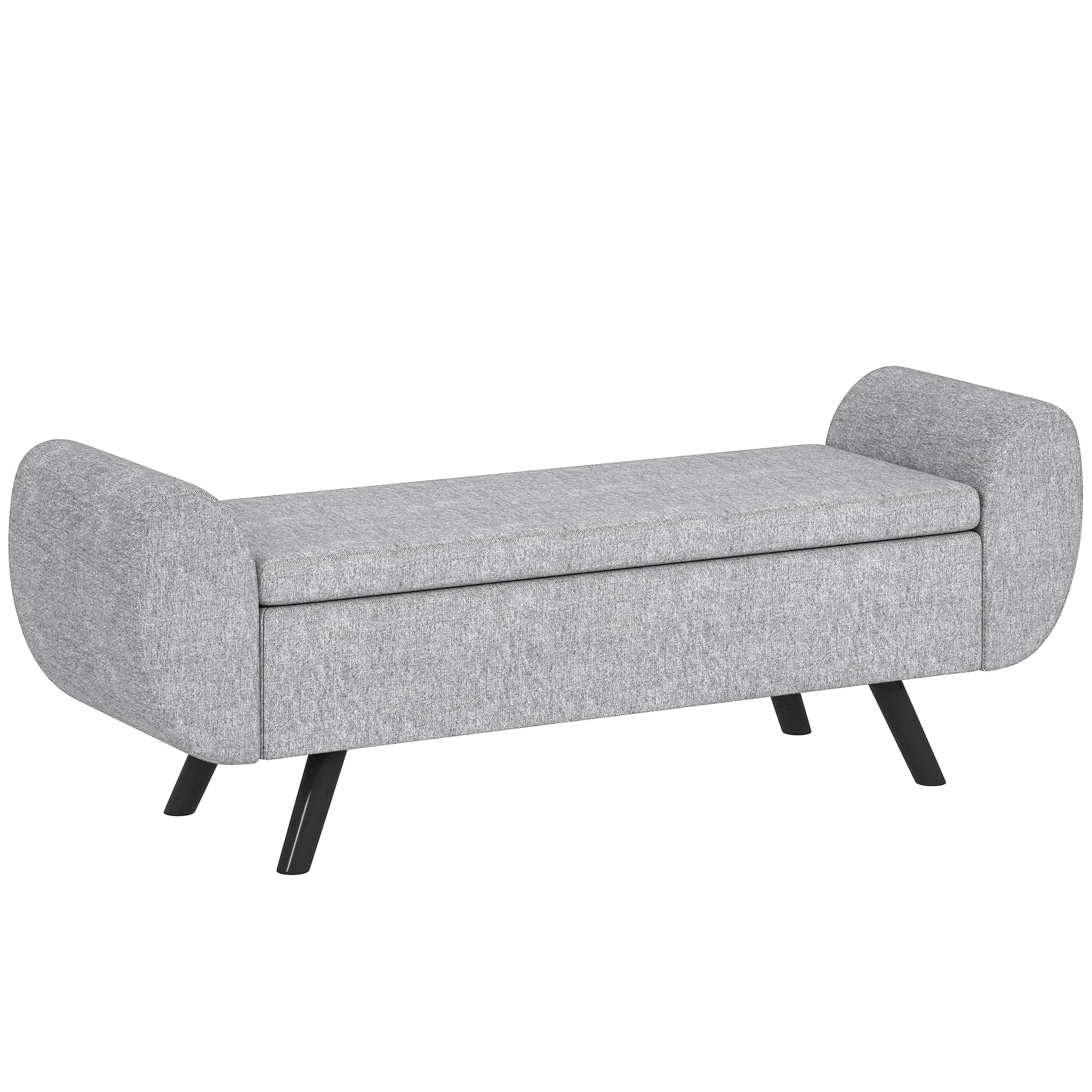 Photo of HOMCOM Storage Ottoman with Armrest, Upholstered Linen Storage Bench, Window Seat with Rubberwood Legs, Footstool for Bedroom Living Room, Hallway, Dark Grey in Grey colour on a white background