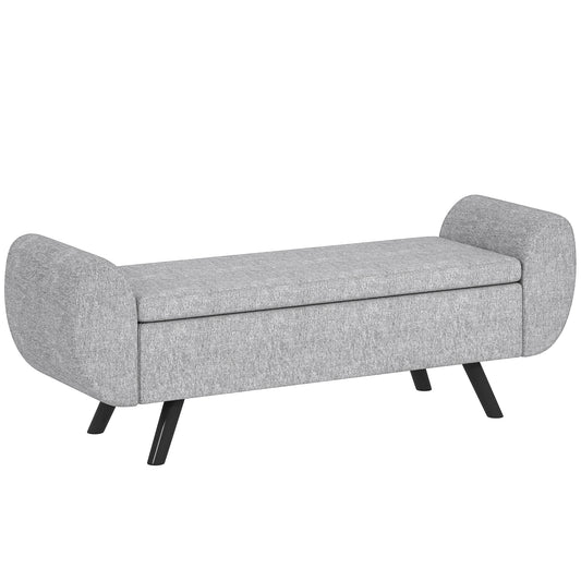 Photo of HOMCOM Storage Ottoman with Armrest, Upholstered Linen Storage Bench, Window Seat with Rubberwood Legs, Footstool for Bedroom Living Room, Hallway, Dark Grey in Grey colour on a white background