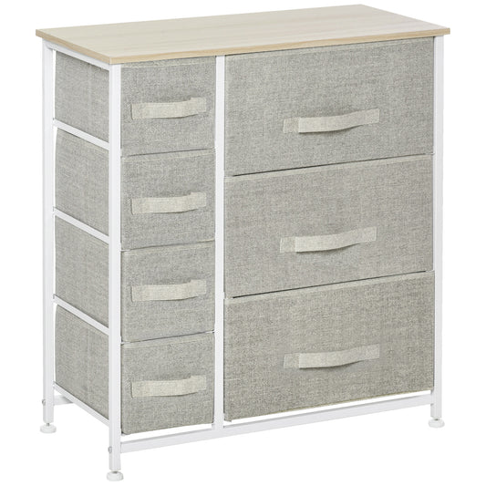 Photo of HOMCOM Chest of Drawers with 7 Drawers, Fabric Drawers with Large Storage Space, Drawers Dresser with Metal Frame, Adjustable Feet for Bedroom Living Room, Light Grey in Grey colour on a white background