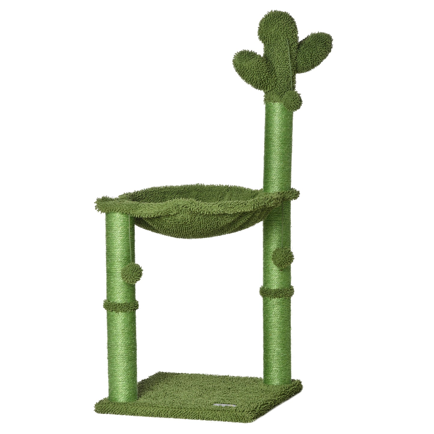 Photo of PawHut Cactus Cat Tree Tower for Indoor Cats Sisal Scratching Post with Hammock Bed Dangling Ball 40 x 40 x 96 cm in cm colour on a white background