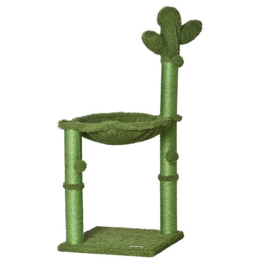 Photo of PawHut Cactus Cat Tree Tower for Indoor Cats Sisal Scratching Post with Hammock Bed Dangling Ball 40 x 40 x 96 cm in cm colour on a white background