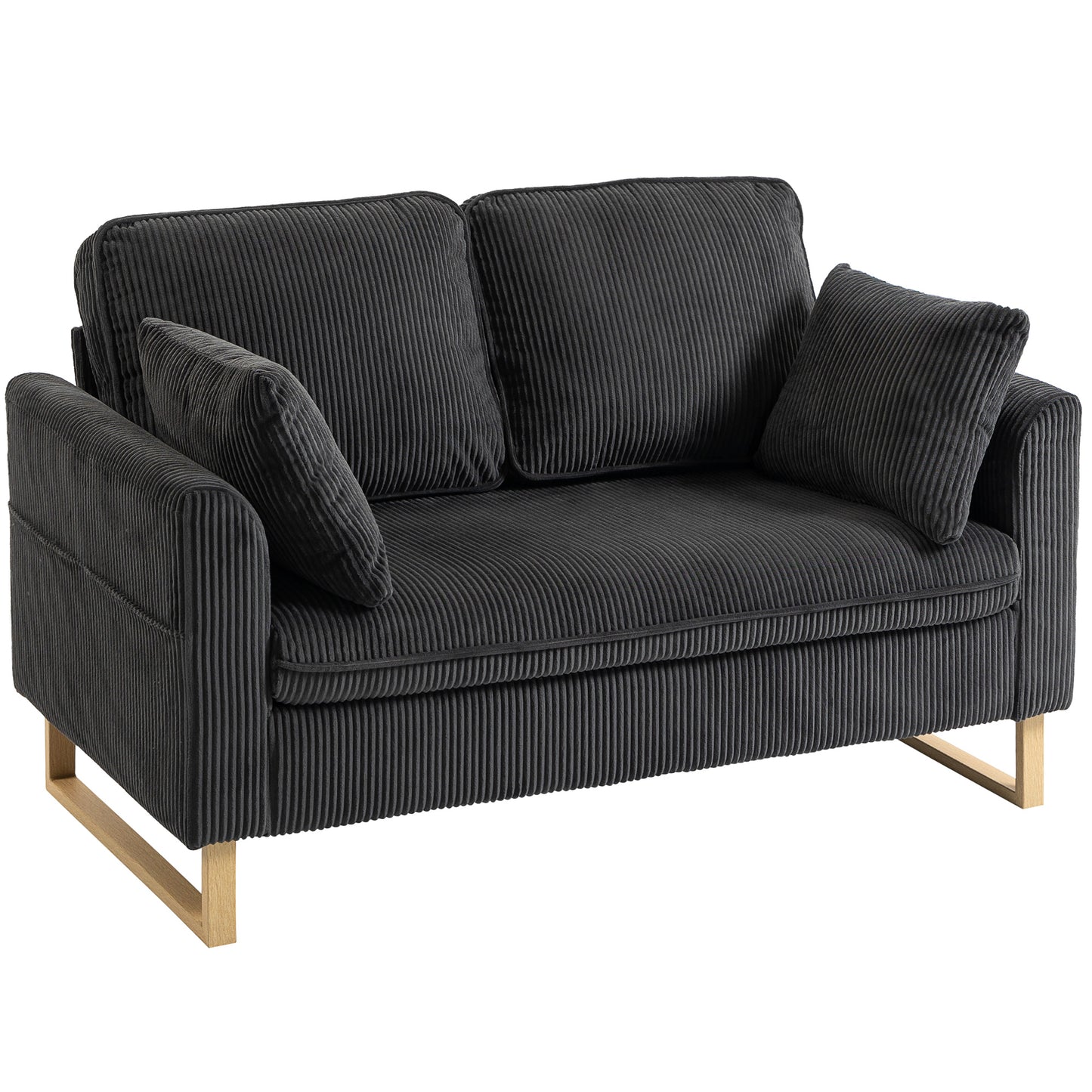 Photo of HOMCOM 2 Seater Sofa, 140 cm Loveseat Sofa with Spring Cushions, Metal Legs, 2 Pillows, Dark Grey in Grey colour on a white background