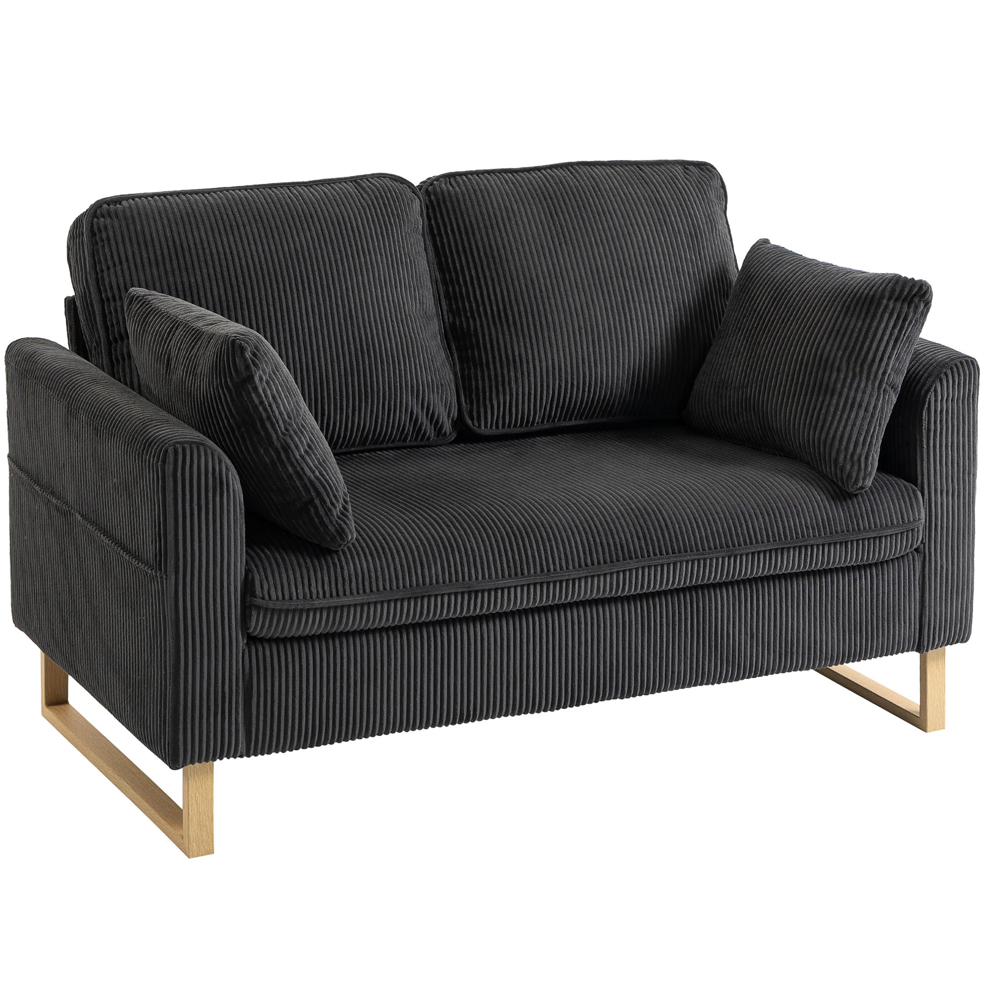 Photo of HOMCOM 2 Seater Sofa, 140 cm Loveseat Sofa with Spring Cushions, Metal Legs, 2 Pillows, Dark Grey in Grey colour on a white background