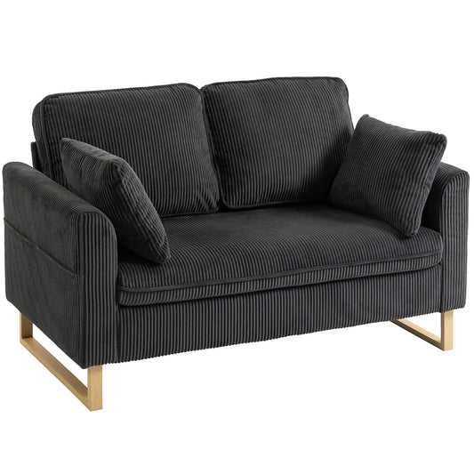 Photo of HOMCOM 2 Seater Sofa, 140 cm Loveseat Sofa with Spring Cushions, Metal Legs, 2 Pillows, Dark Grey in Grey colour on a white background