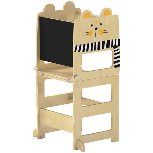 Photo of AIYAPLAY Toddler Step Stool, Standing Tower with Chalkboard, 3-in-1 Cat-Shaped Step Stool for Kitchen Counter, Natural in Natural colour on a white background