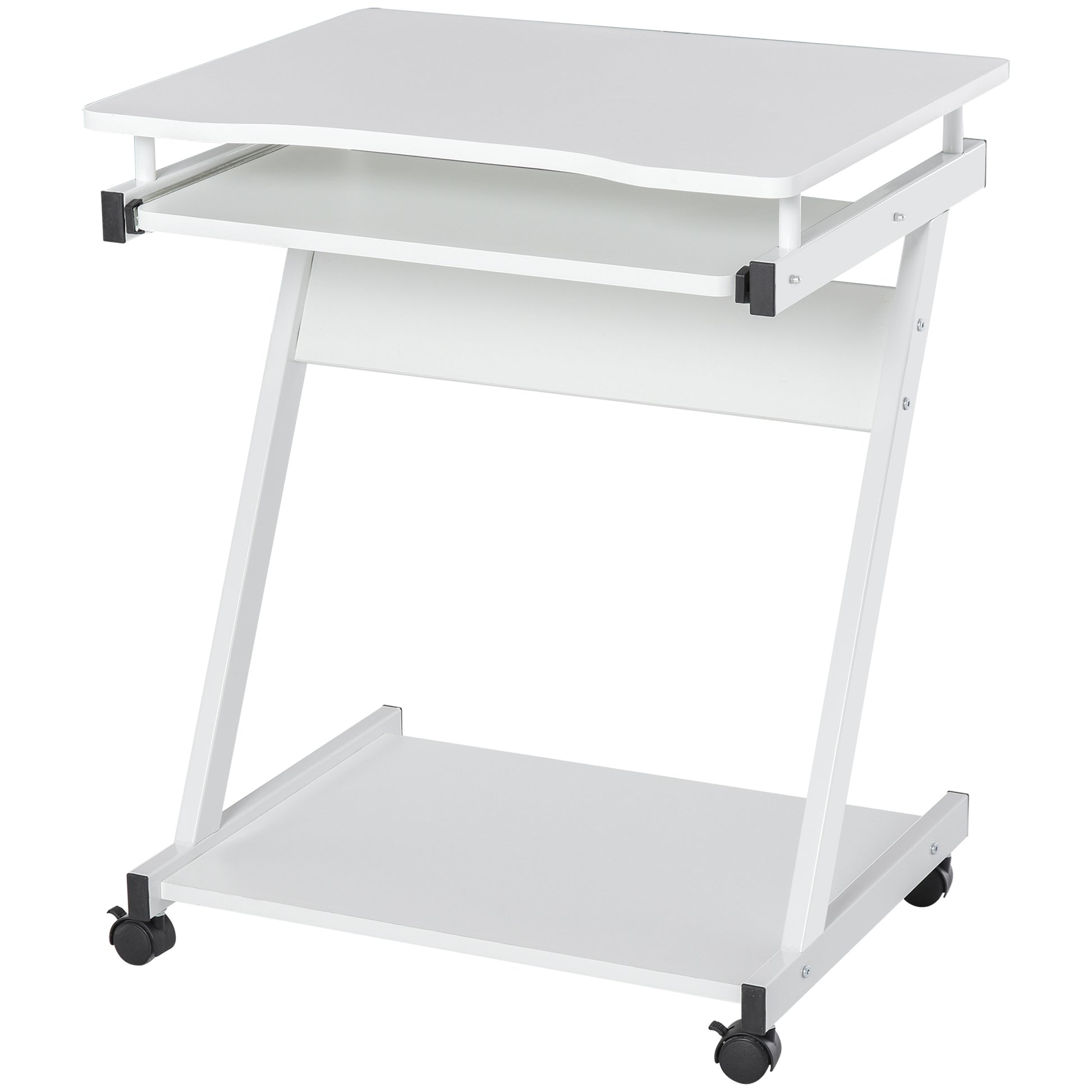 Photo of HOMCOM Movable Computer Desk with 4 Moving Wheels and Keyboard Tray White in White colour on a white background
