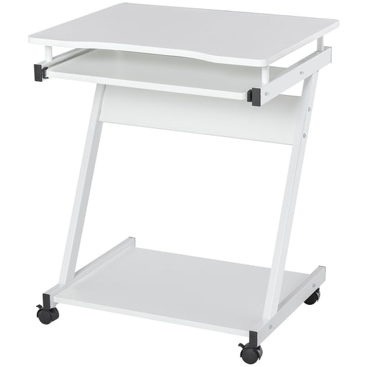 Photo of HOMCOM Movable Computer Desk with 4 Moving Wheels and Keyboard Tray White in White colour on a white background