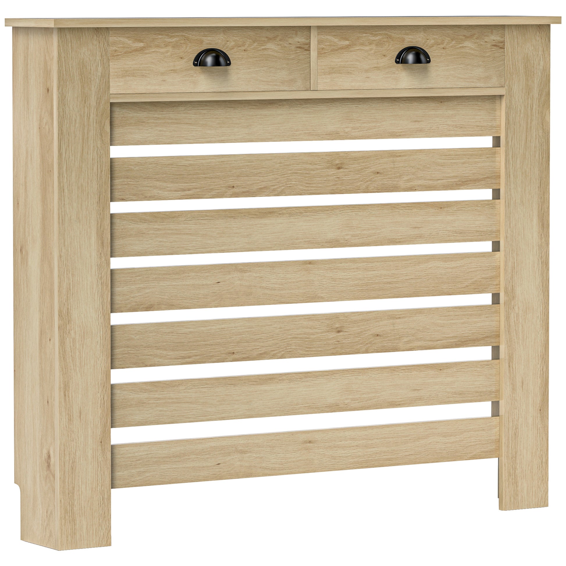 Photo of HOMCOM 95.5H x 111Wcm Radiator Cover, with Drawer - Oak in Oak colour on a white background