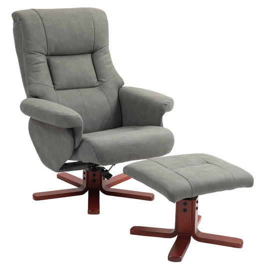 Photo of HOMCOM Faux Microfibre Leather Manual Recliner and Footstool Set - Grey in Grey colour on a white background