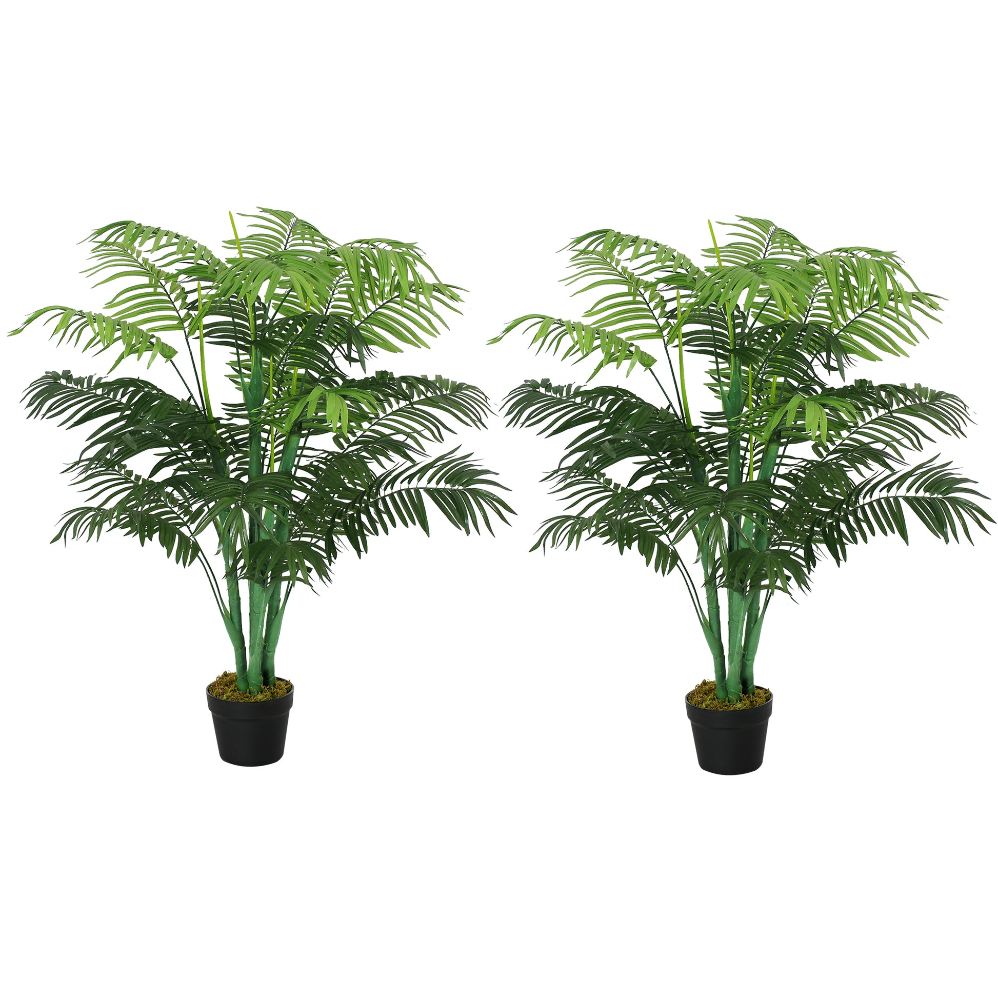 Photo of Outsunny 2 Pack Artificial Plant Palm Tree in Pot, Fake Plants for Home Indoor Outdoor Decor, 125cm, Green in Green colour on a white background