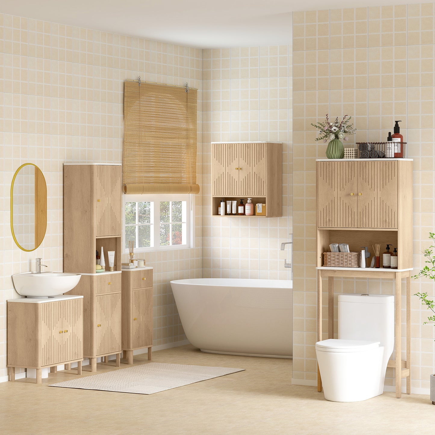 HOMCOM Slim Bathroom Cabinet with Silent Drawer Rail for Scandinavian, Japanese Styles - Wood-Effect