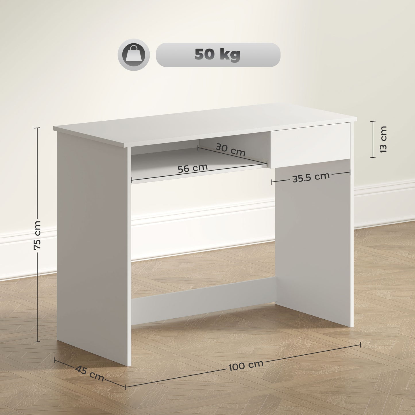 HOMCOM 100cm Compact Computer Desk with Keyboard Tray, Home Office Desk with Drawer for Bedroom Study, White