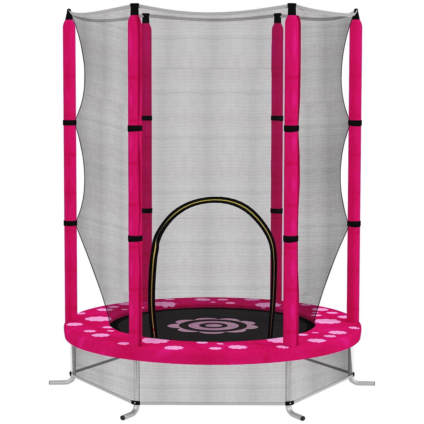 Photo of AIYAPLAY 4.6ft Toddler Trampoline w/ Safety Enclosure Net, for Indoor Outdoor Use, Ages 3-6 Years, Pink in Pink colour on a white background