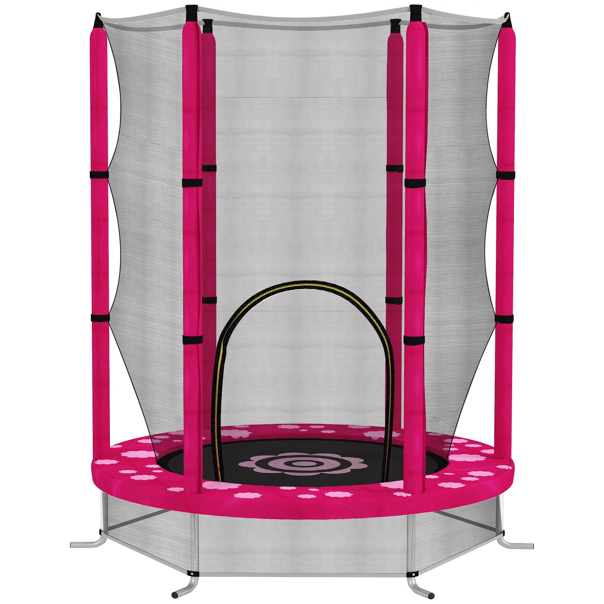 Photo of AIYAPLAY 4.6ft Toddler Trampoline w/ Safety Enclosure Net, for Indoor Outdoor Use, Ages 3-6 Years, Pink in Pink colour on a white background