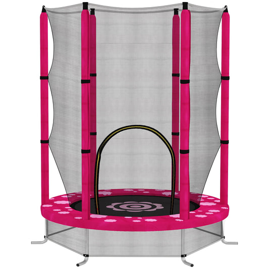 Photo of AIYAPLAY 4.6ft Toddler Trampoline w/ Safety Enclosure Net, for Indoor Outdoor Use, Ages 3-6 Years, Pink in Pink colour on a white background