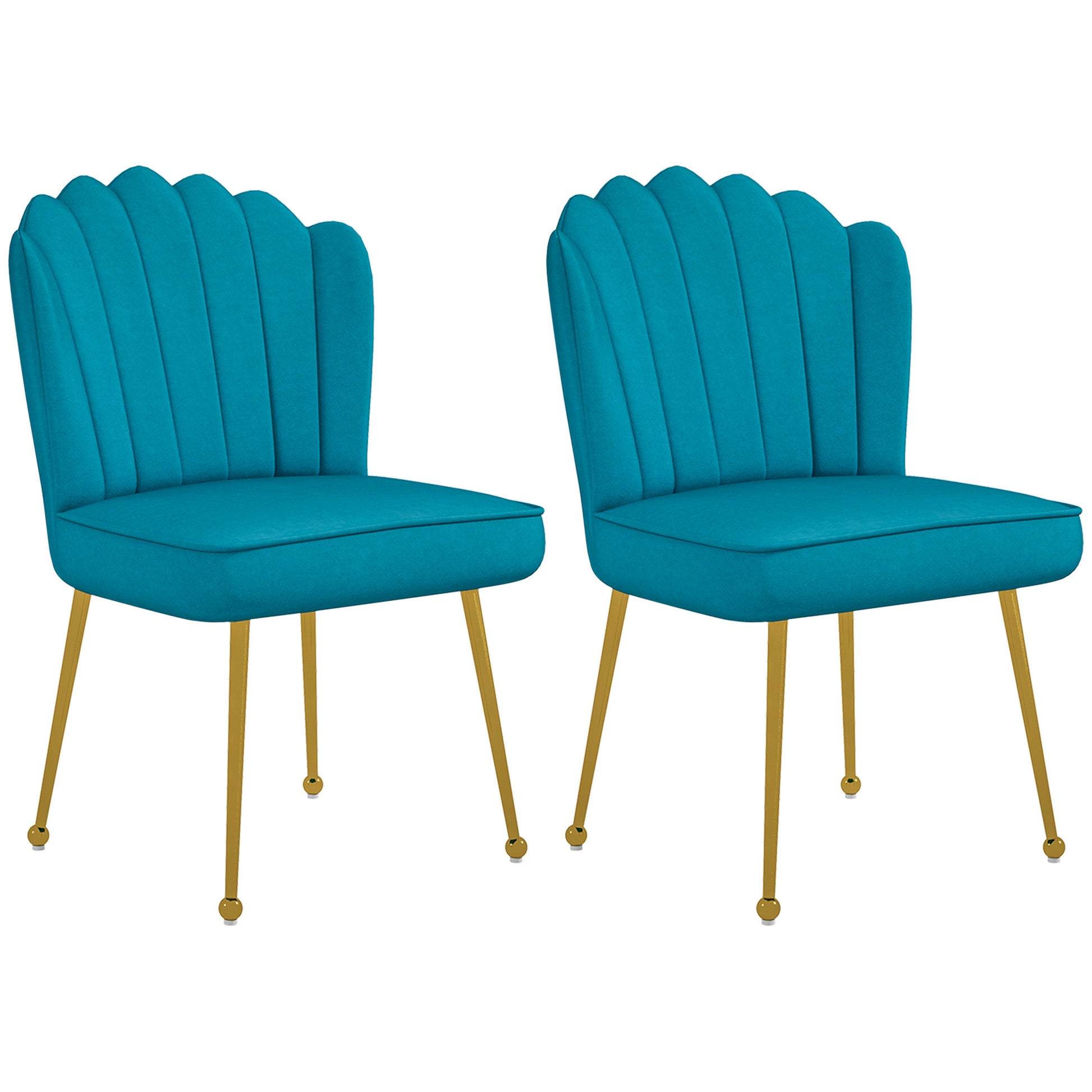 Photo of Set of 2 Velvet-Feel Shell Accent Chair - Blue in Blue colour on a white background