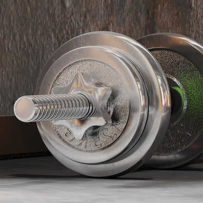 SPORTNOW dumbbell with silver plates, a threaded bar, and a star-shaped collar