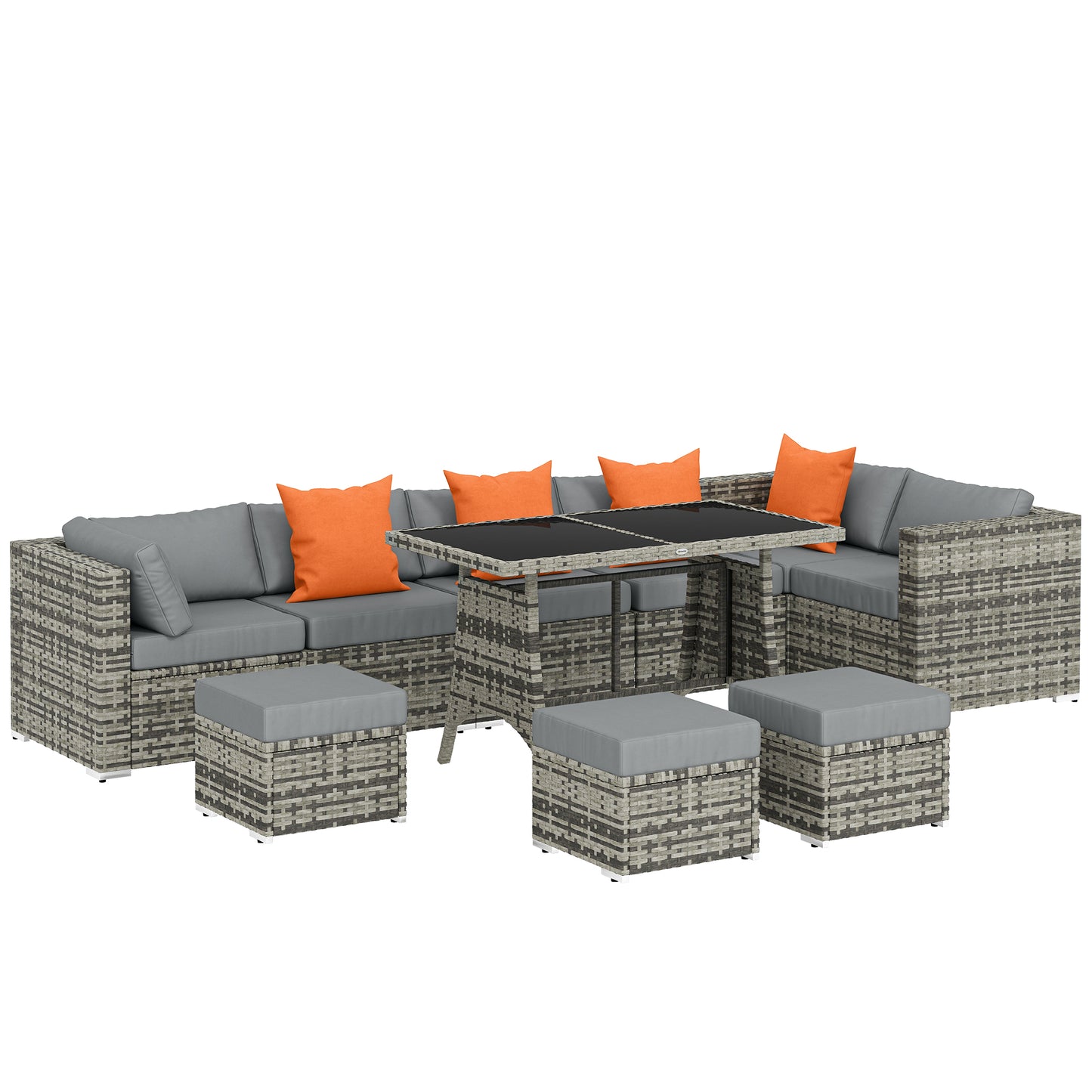 Photo of Outsunny 10 Piece Rattan Garden Furniture Set, 3 Corner Sofas with 3 Chairs, 3 Stools and Coffee Table, Outdoor Patio Furniture in Furniture colour on a white background