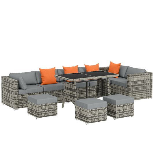 Photo of Outsunny 10 Piece Rattan Garden Furniture Set, 3 Corner Sofas with 3 Chairs, 3 Stools and Coffee Table, Outdoor Patio Furniture in Furniture colour on a white background