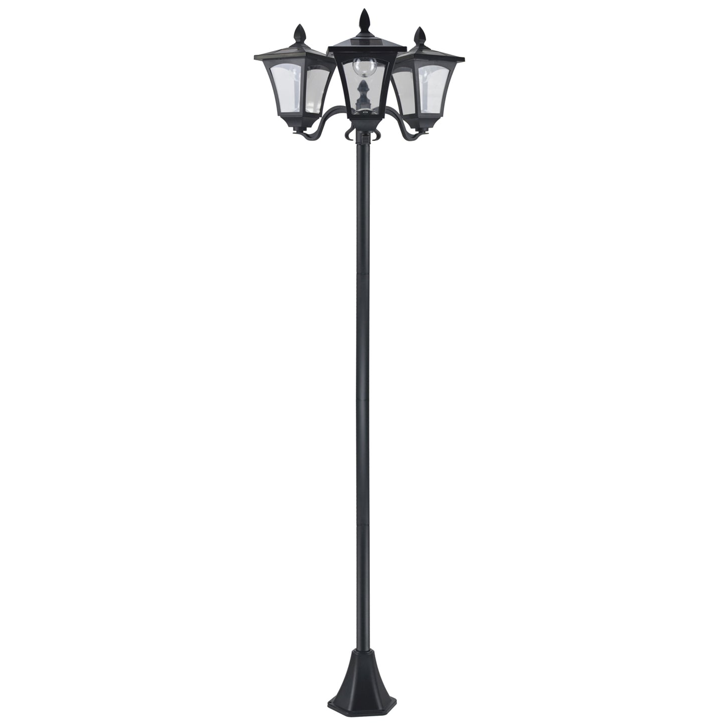 Photo of Outsunny 1.8m Traditional Victorian Style 3 Way Head Outdoor Garden Solar Post Lamp Sensor Dimmable LED Lantern Bollard Pathway IP44 – Black in Black colour on a white background