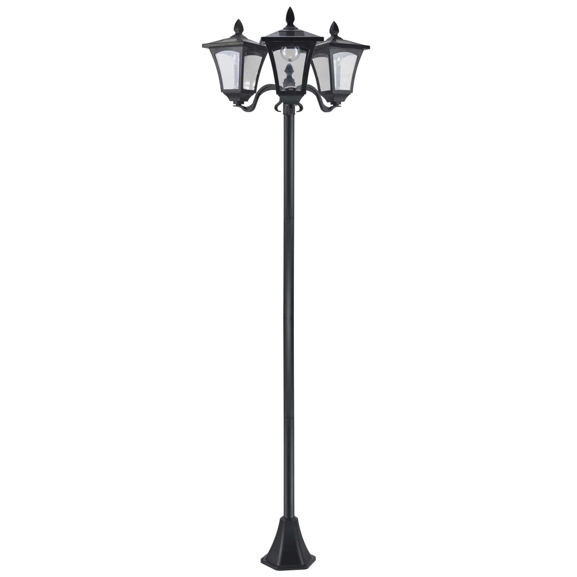 Photo of Outsunny 1.8m Traditional Victorian Style 3 Way Head Outdoor Garden Solar Post Lamp Sensor Dimmable LED Lantern Bollard Pathway IP44 – Black in Black colour on a white background