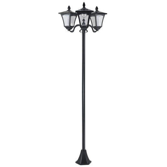 Photo of Outsunny 1.8m Traditional Victorian Style 3 Way Head Outdoor Garden Solar Post Lamp Sensor Dimmable LED Lantern Bollard Pathway IP44 – Black in Black colour on a white background