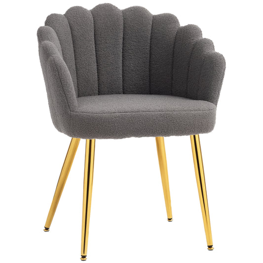 Photo of HOMCOM Lounge Chair Petal-Back Armchair Metal Metal Legs for Living Room Bedroom, Grey in Grey colour on a white background