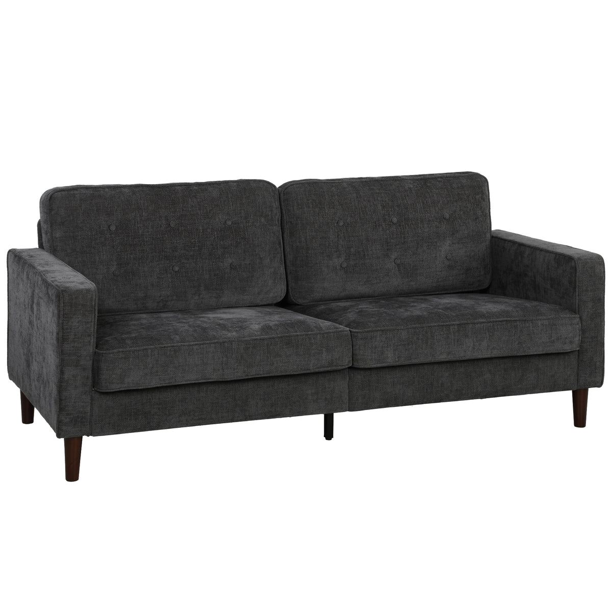 Photo of HOMCOM 3 Seater Sofa Button Tufted Upholstered Couch with Wood Legs for Living Room, Dark Grey in Grey colour on a white background