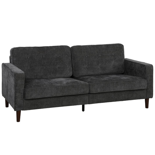 Photo of HOMCOM 3 Seater Sofa Button Tufted Upholstered Couch with Wood Legs for Living Room, Dark Grey in Grey colour on a white background